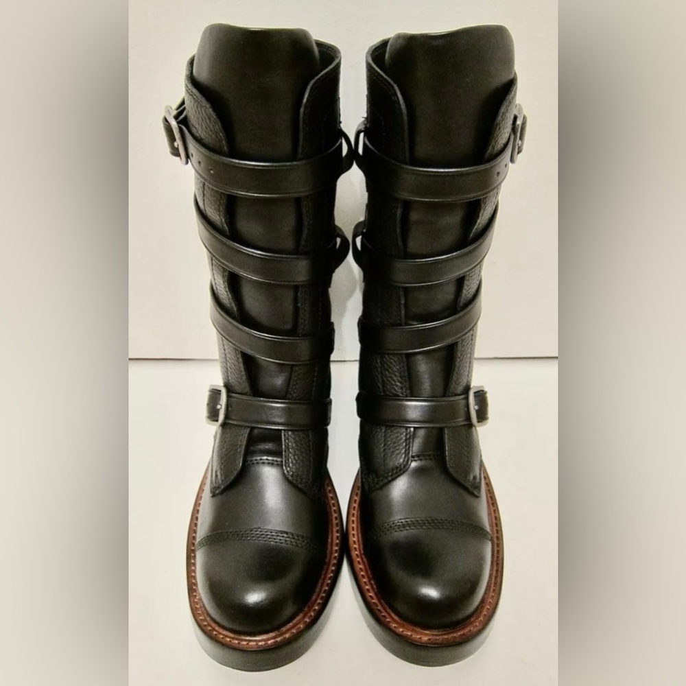 Coach Black Leather Women's Moto Buckle Boots